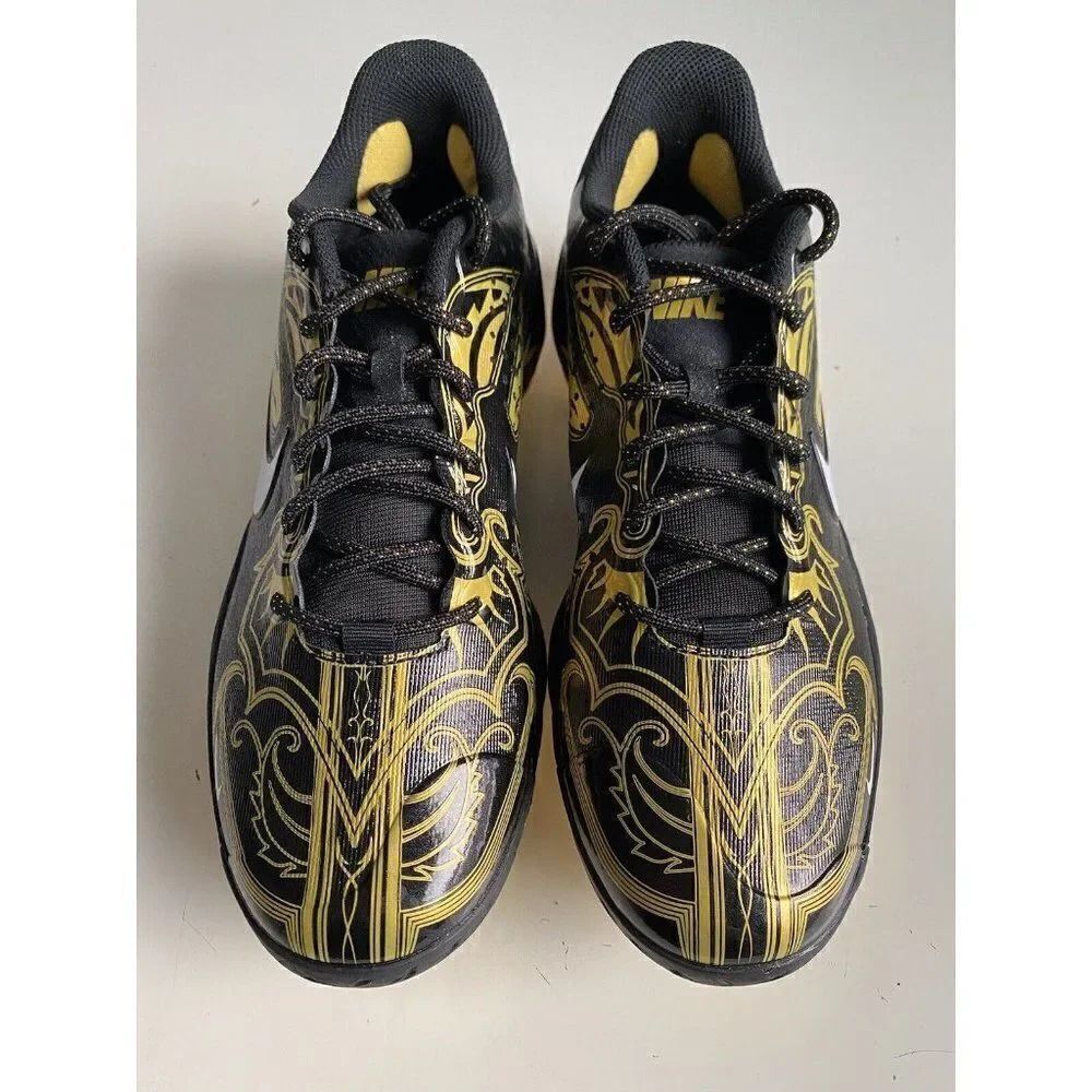 Nike Alpha Huarache Elite 3 Low Black Gold Men’s Size 7 Baseball Cleats NEW - Picture 2 of 10